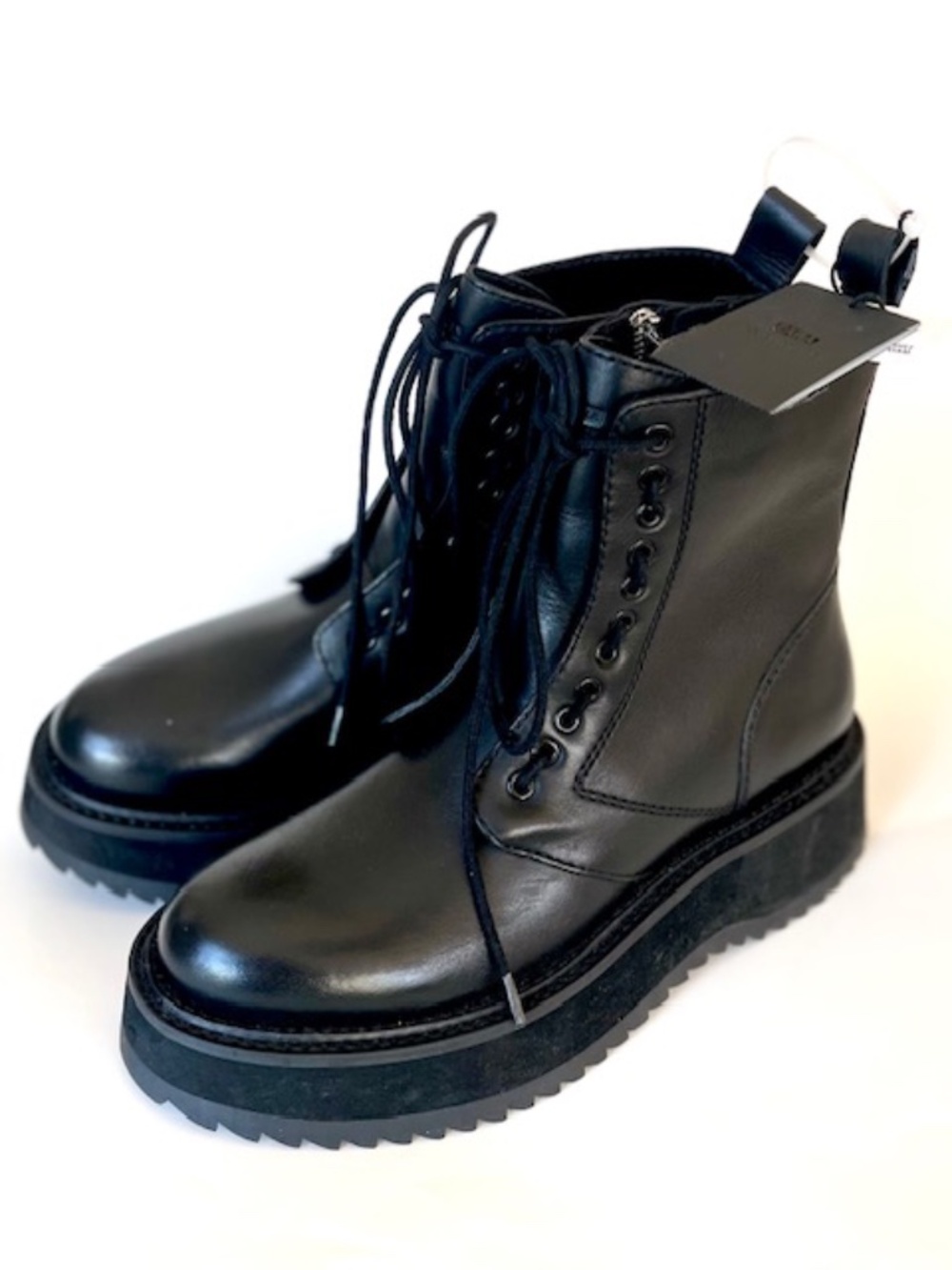 Zara x Steven Meisel Platform leather ankle boots Black NWT